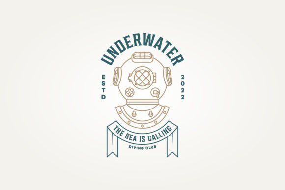 Vintage Underwater Diving Club Icon Logo