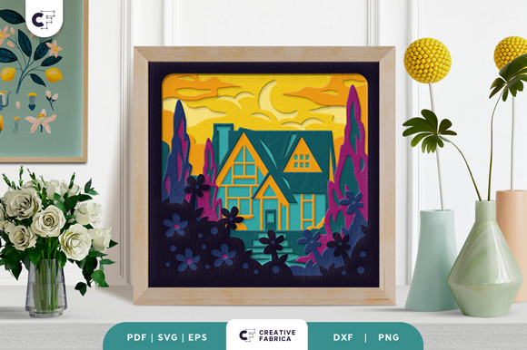 Spring House Svg Spring Village Shadow Box Paper Cut SVG · Creative Fabrica