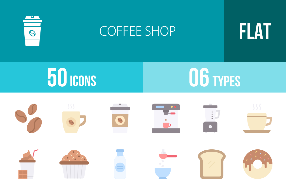 50 Coffee Shop Flat Multicolor Icons Graphic by IconBunny · Creative ...