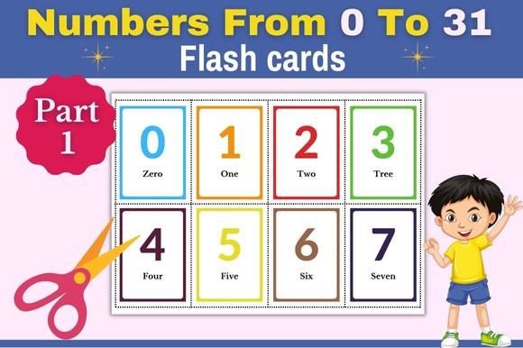Colorful Numbers from 0 to 31 Flash Card
