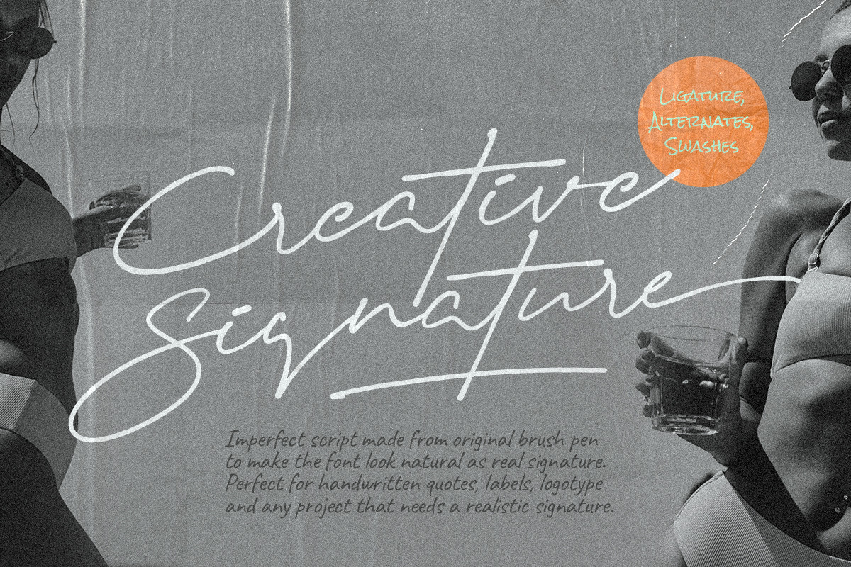 Creative Signature font script label