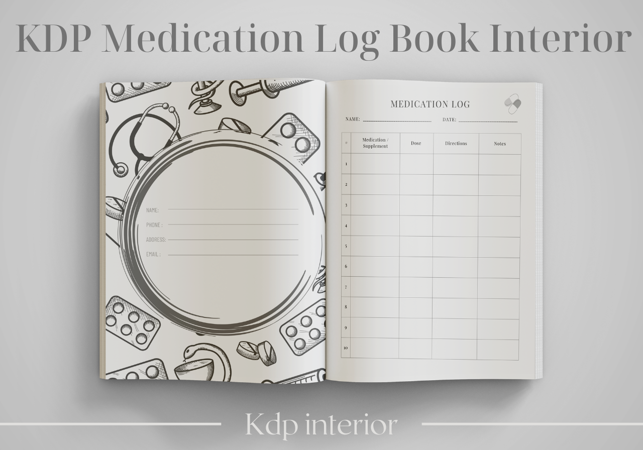 KDP Medication Log Book Interior Graphic by Jane Minner · Creative Fabrica