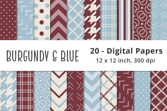 Burgundy and Blue Digital Paper