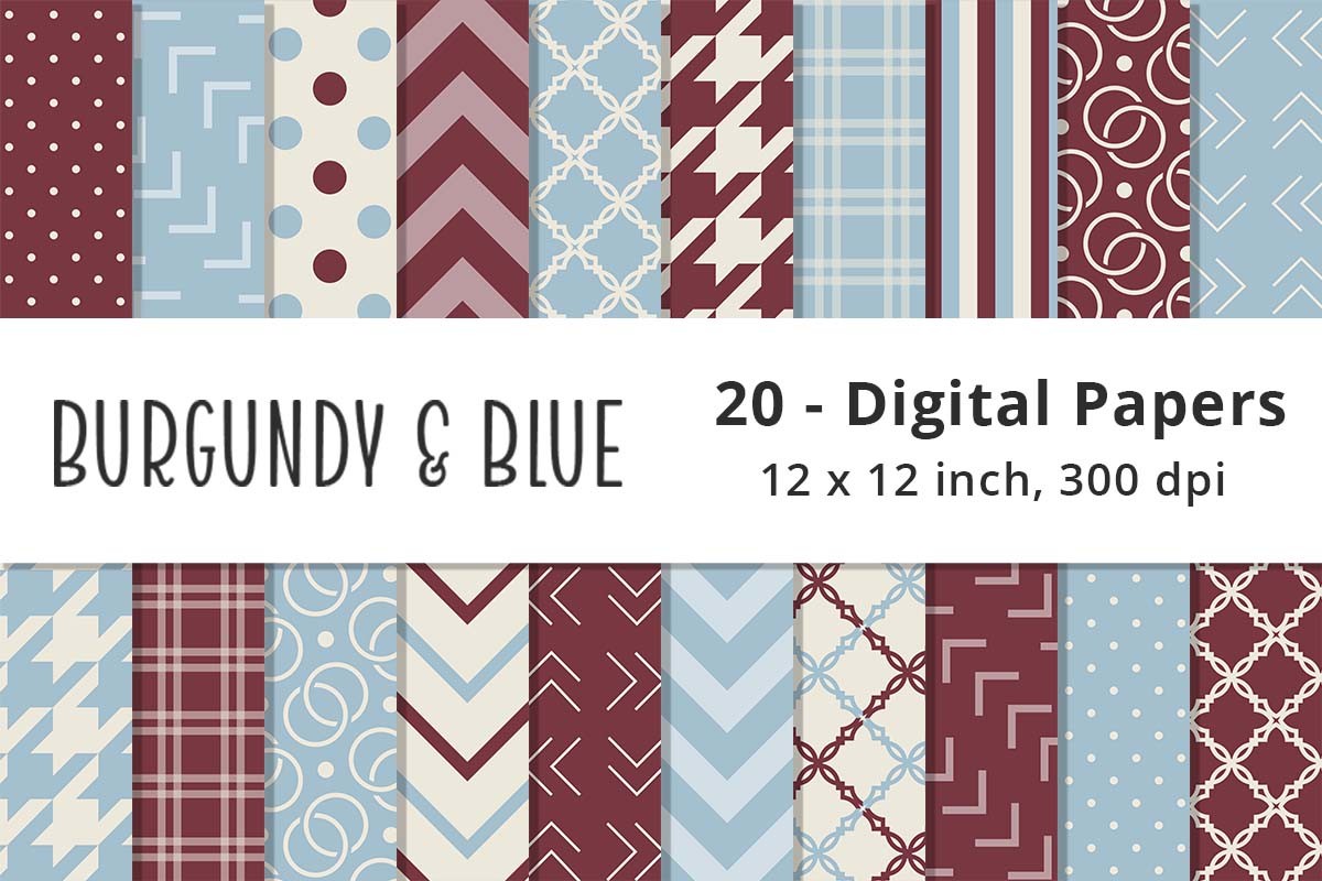 Burgundy and Blue Digital Paper