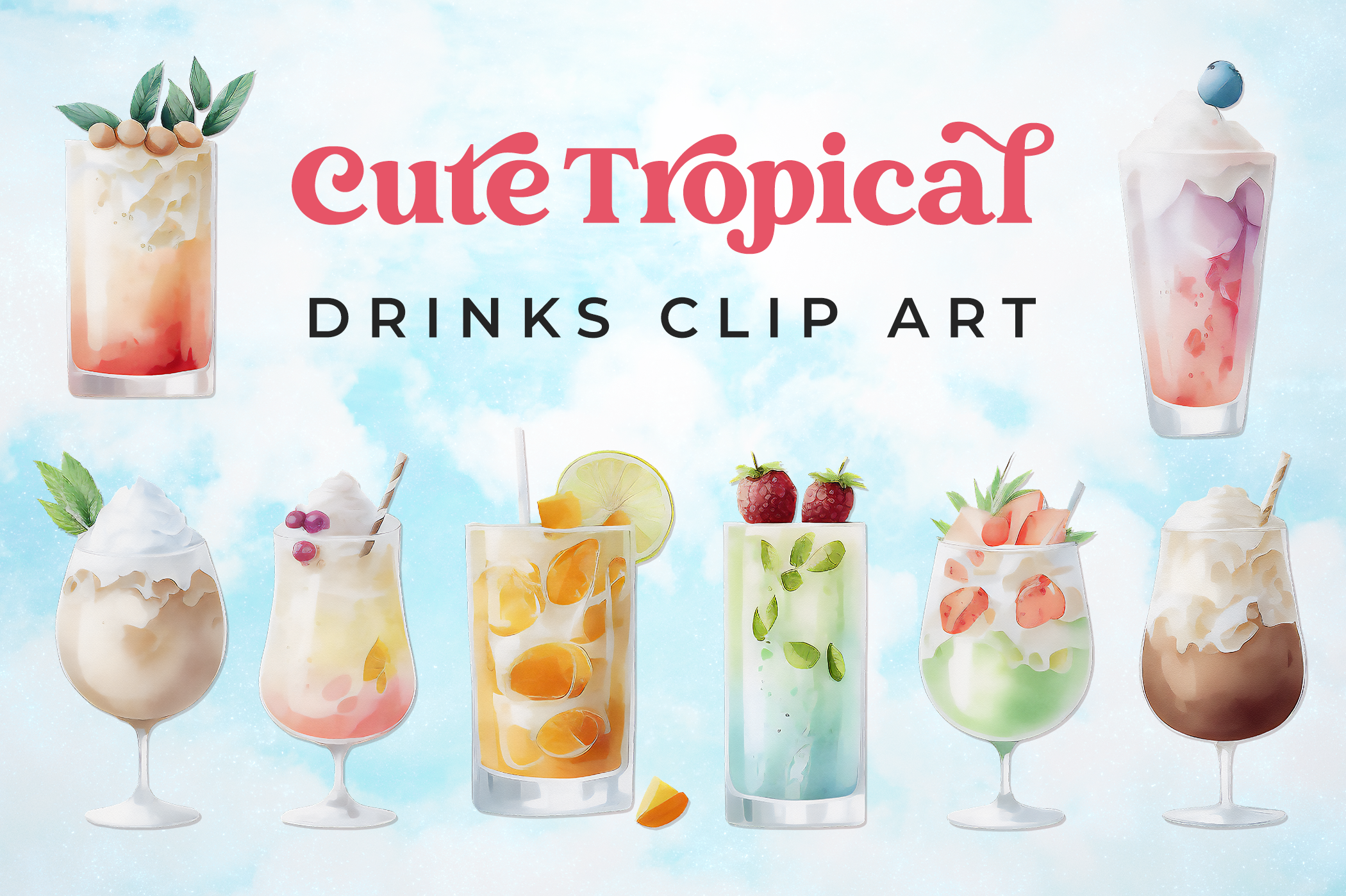 Cute Watercolor Tropical Drinks Clip Art Graphic by Starsunflower ...