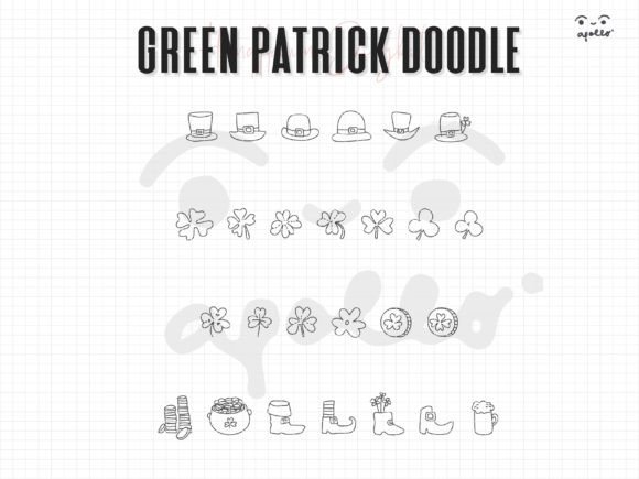 Green Patrick Doodle Font PNG with transparent background - Preview 1
