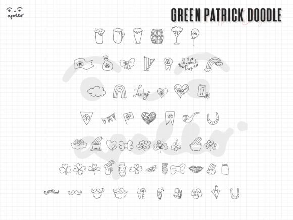 Green Patrick Doodle Font PNG with transparent background - Preview 2