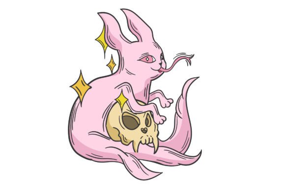 Pink Cat with Skull