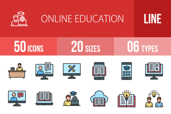 49 Online Education Filled Line Icons
