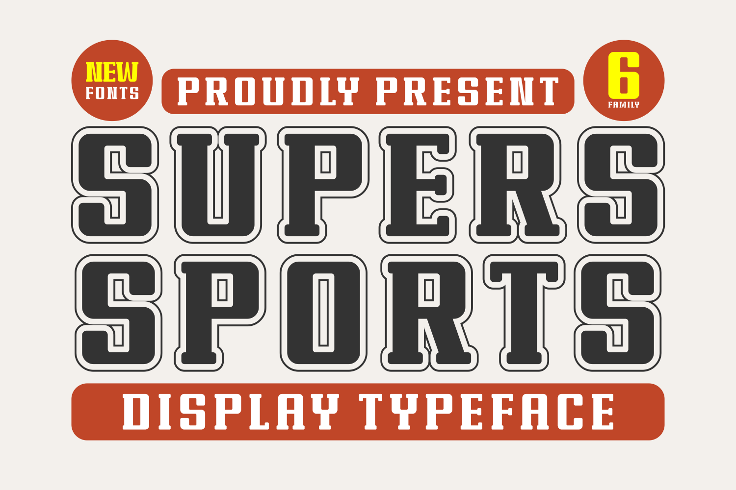 Supers Sports font preview in a bold sports style