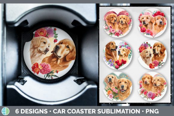 Golden Retriever Dog Car Coaster | Subli Graphic Illustrations By Enliven Designs