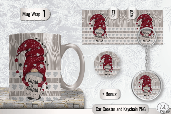 Valentines Gnome Mug Wrap Wood Mug Png Graphics