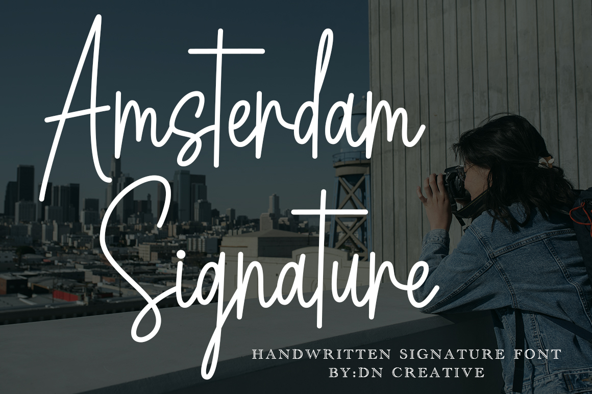 Amsterdam Signature preview, flowing signature font for return addresses