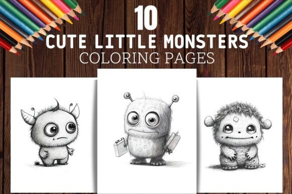 Cute Little Monsters Coloring Pages Graphic by Bonobo Digital  Creative  Fabrica