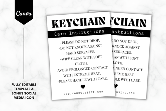 Keychain Care Card Canva Template B&W 2