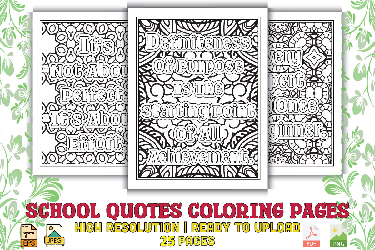 School Quotes Coloring Pages Graphic by protabsorkar11 · Creative Fabrica