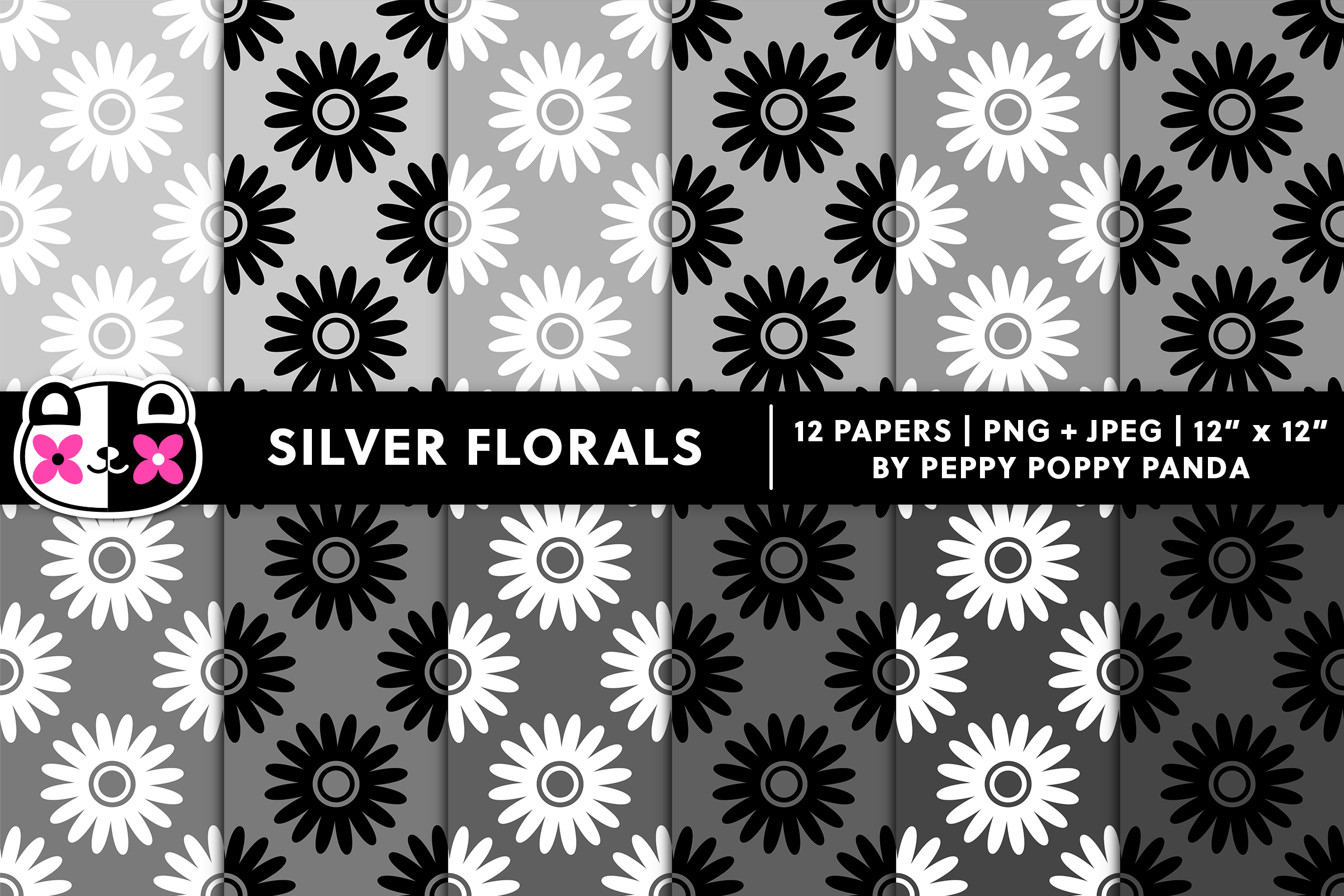 Silver Seamless Flowers Digital Paper Graphic by Peppy Poppy Panda ...