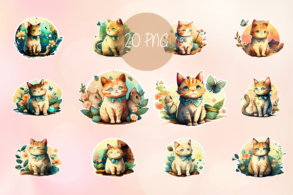 Watercolor Cute Cat Clipart | 20 PNG Graphic by Digital Xpress ...