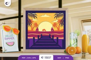 Beach Sunset 3D Shadow Box Paper Cut SVG · Creative Fabrica