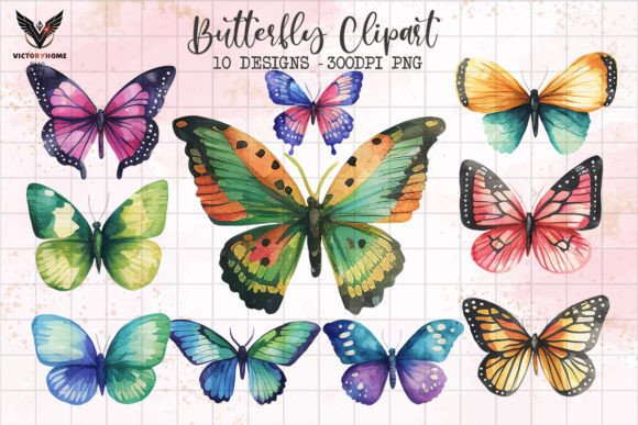 Colorful Butterfly Watercolor Clipart Graphic Illustrations By VictoryHome