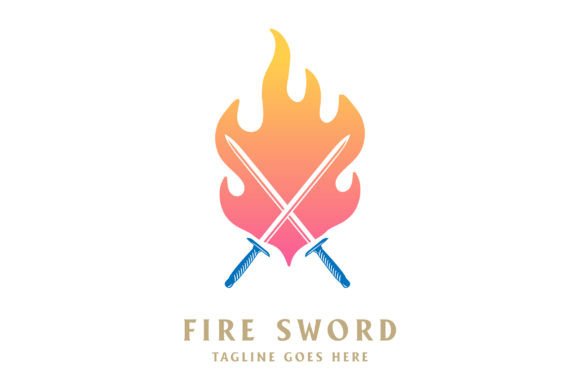 Flame Fire with Sword Blade Weapon Logo
