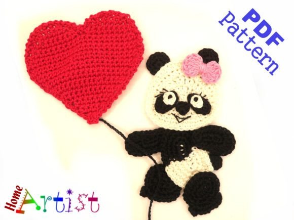 Panda Girl Crochet Applique Pattern