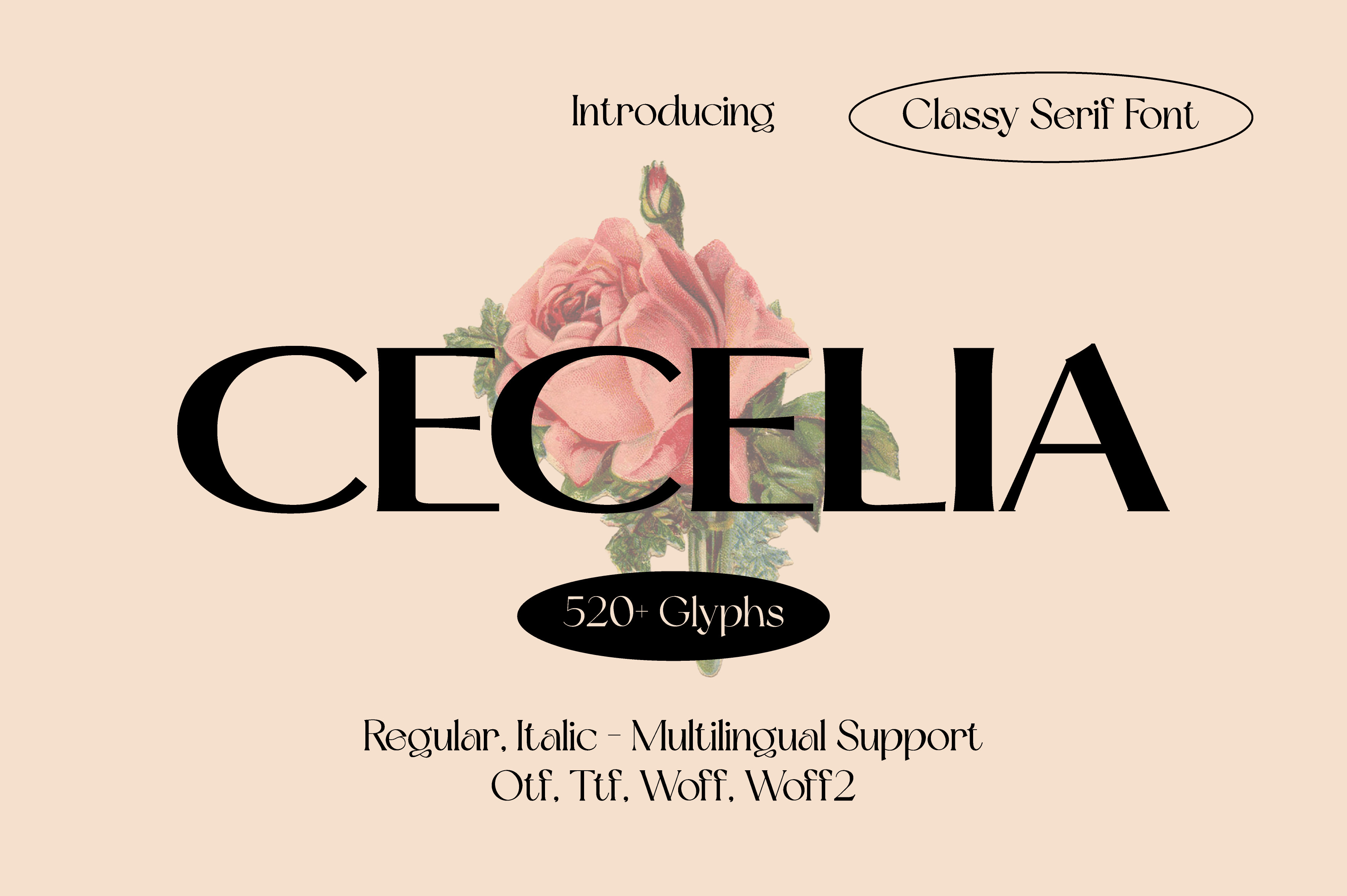 Cecelia font preview, graceful serif for brochure headings and pull quotes