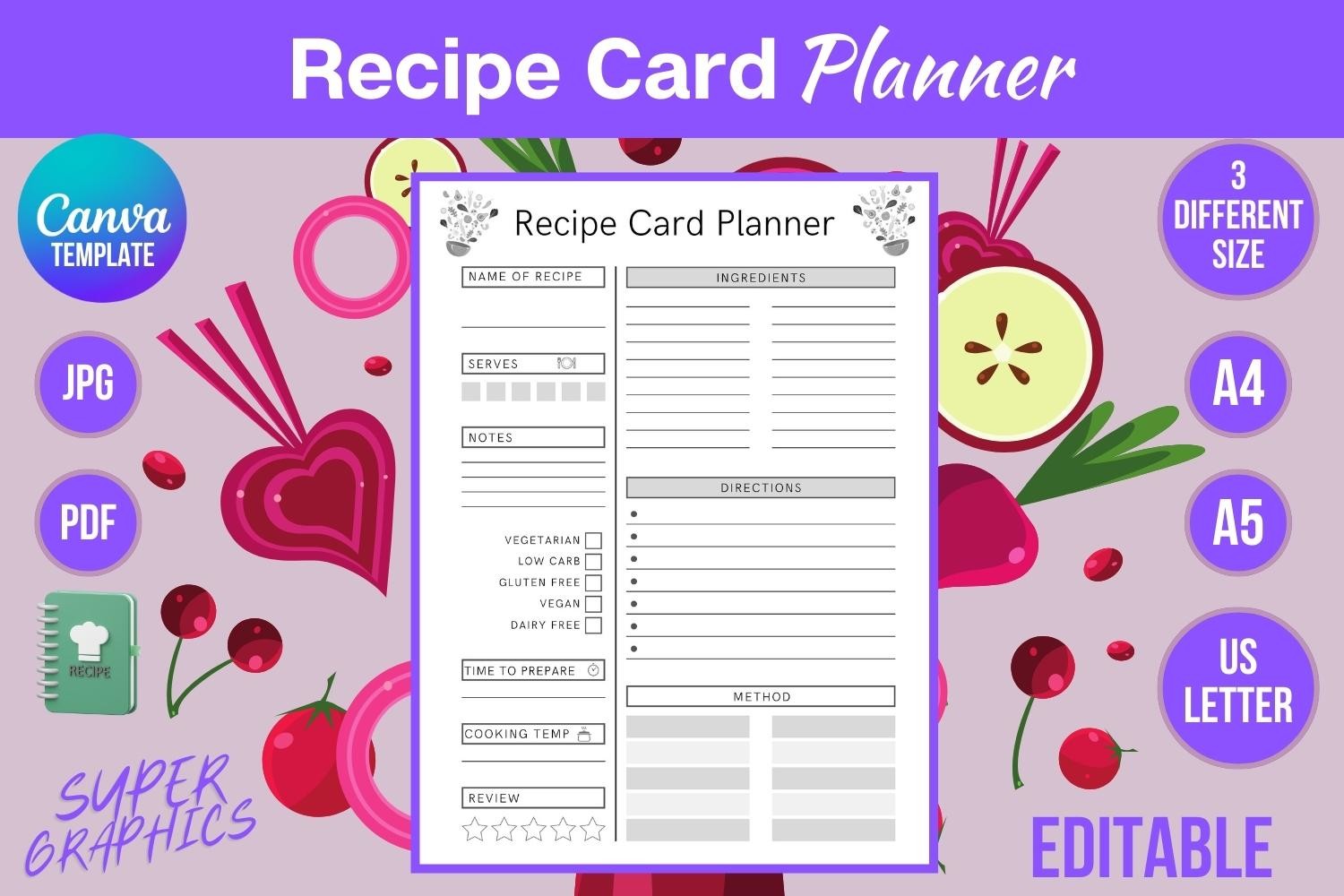 Recipe Card Planner Canva Template