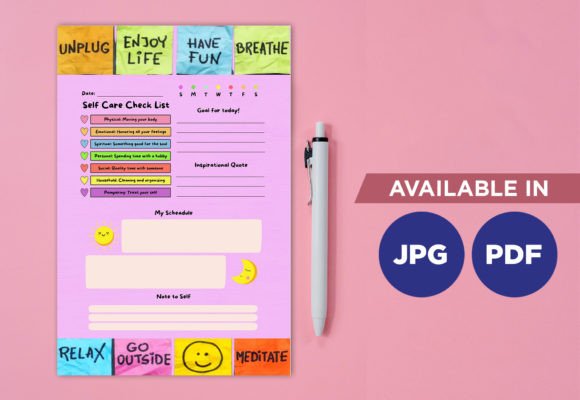 Self Care Checklist Planner Gráfico Plantillas de Impresión Por TiveCreate