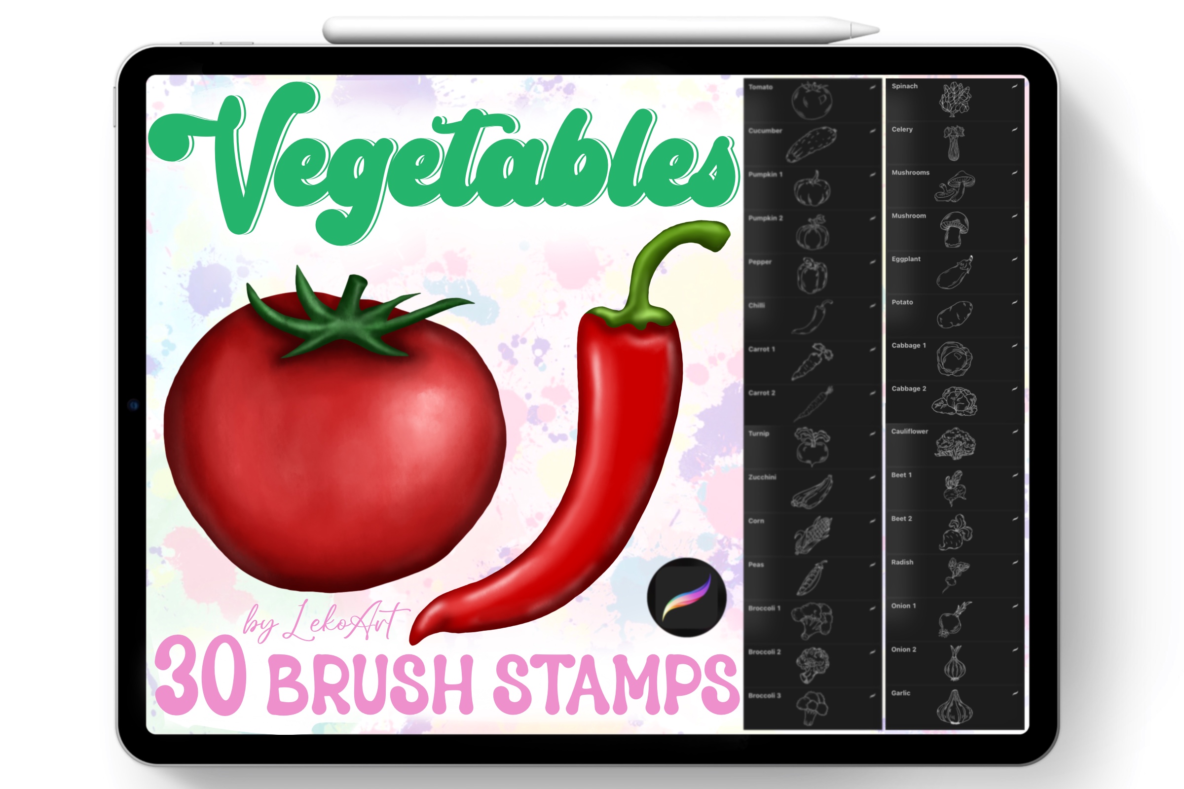 Vegetables Brush Stamp Procreate Graphic by LekoArt · Creative Fabrica
