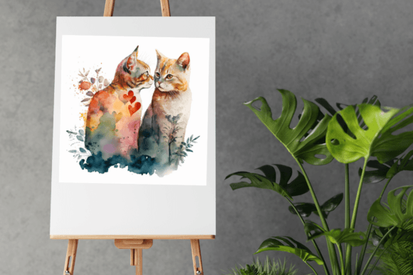 Cat Couple Valentines Day Watercolor Art Graphic by Radha Rani ...