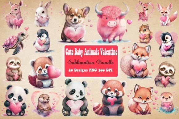 Preview of Cute Baby Animals Valentine's Day Bundle Valentine sublimation design