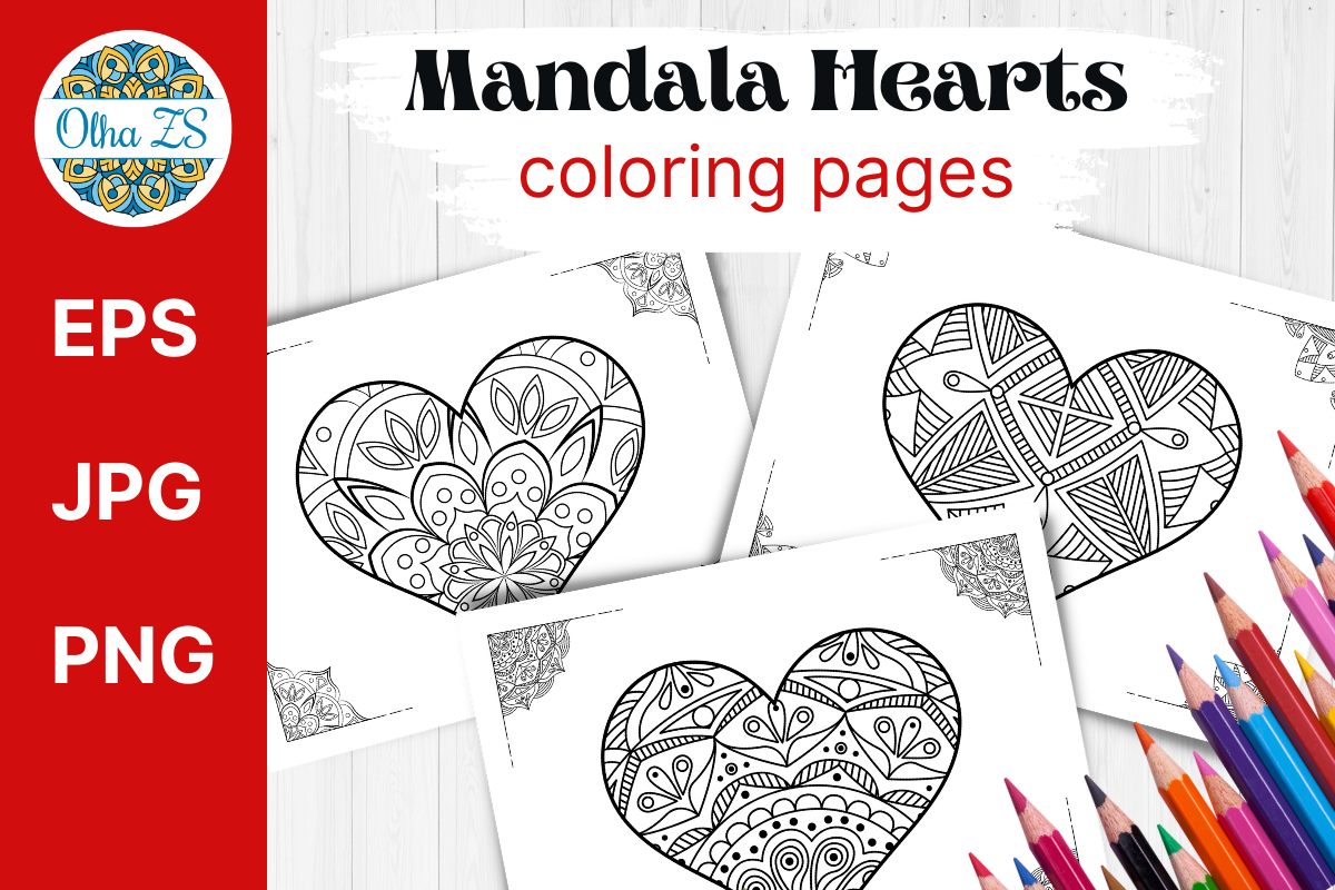 Mandala Hearts Printable Coloring Pages