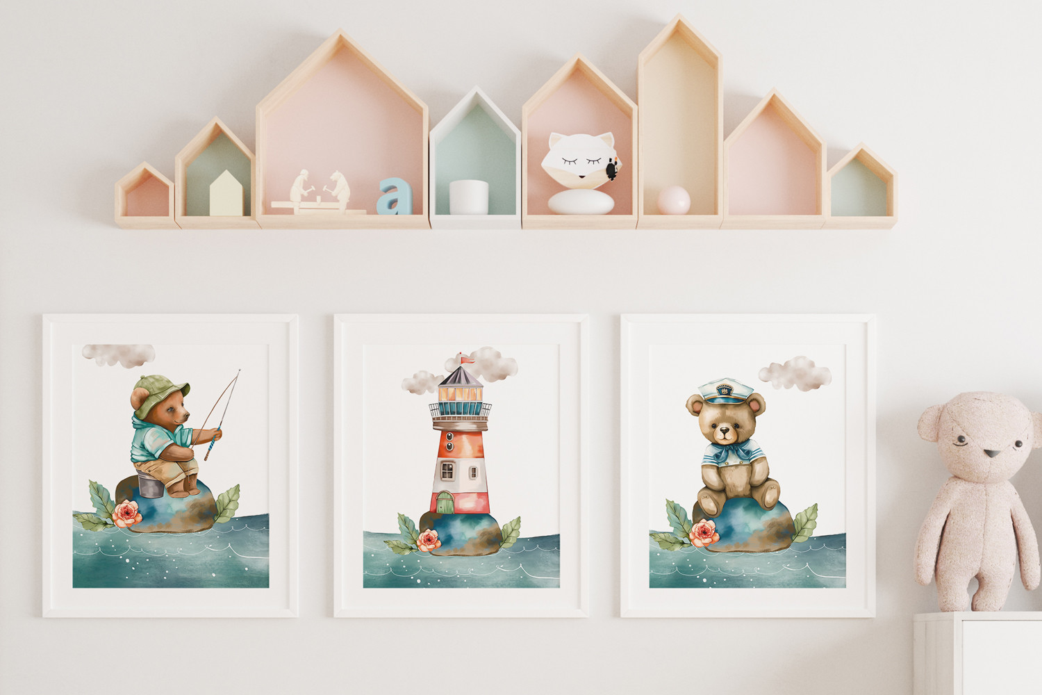 Nautical Watercolor Clipart. Cute Teddy - photo 4