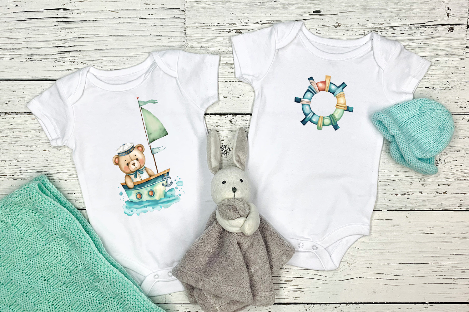 Nautical Watercolor Clipart. Cute Teddy - photo 7