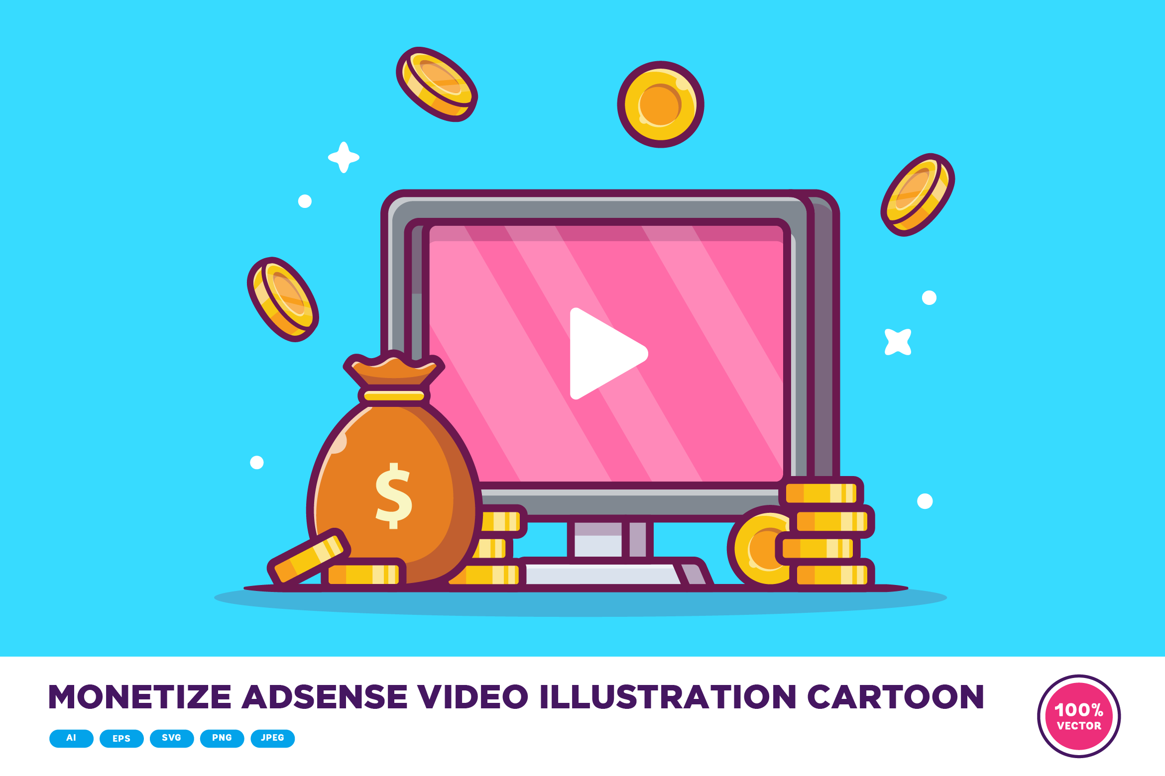 Monetize Adsense Video Illustration Graphic by catalyststuff · Creative ...