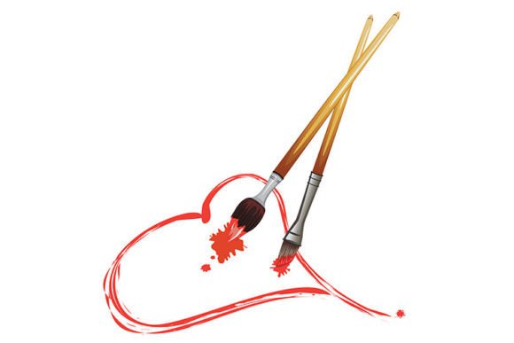 Paintbrush and Red Heart Graphic Crafts By AnnArtshock