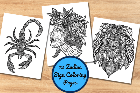 12 Zodiac Coloring Pages for Adults