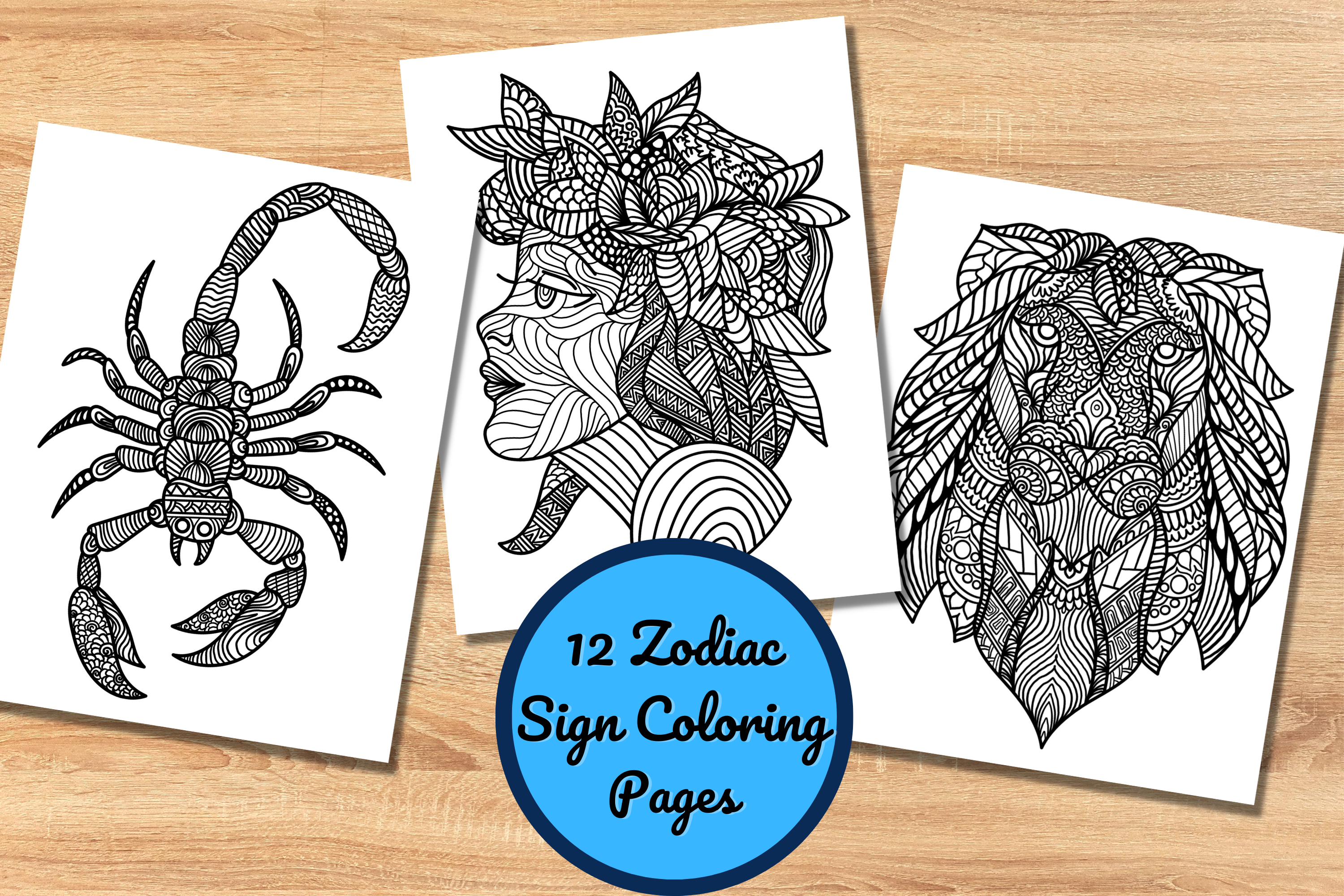12 Zodiac Coloring Pages for Adults