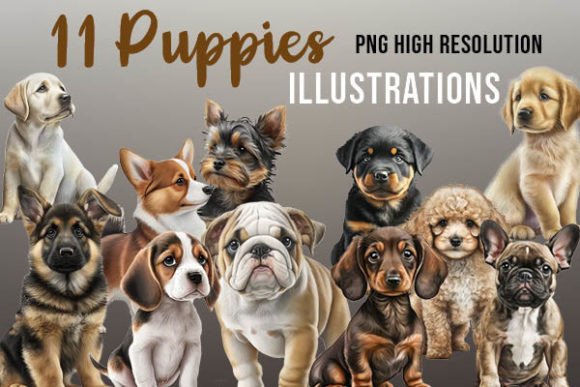 Cute little dogs puppies illustrations PNG bundle for sublimation tumblers baby gifts and holiday products