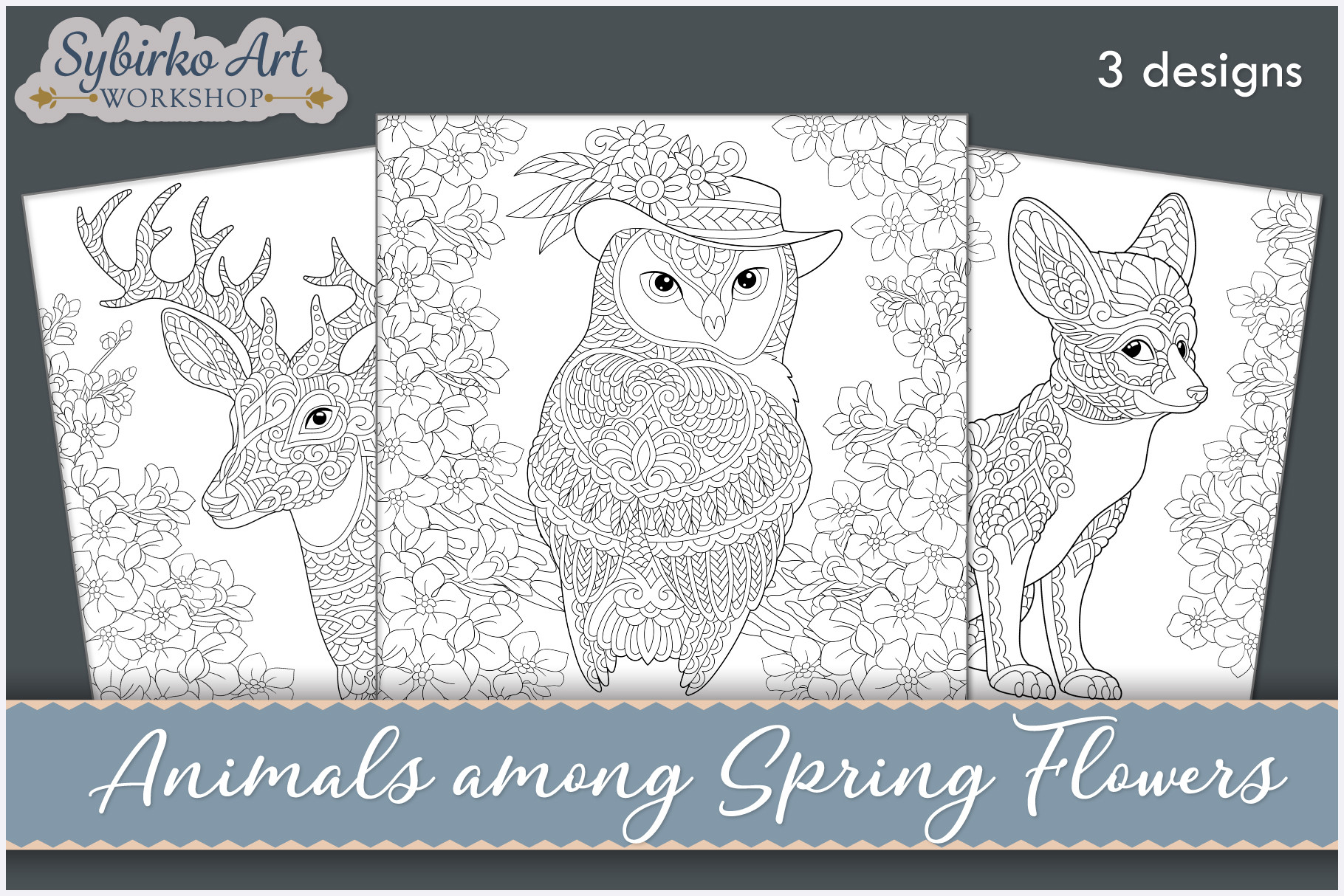 Spring Floral Animals Coloring Book Graphic by Sybirko Art Workshop ...