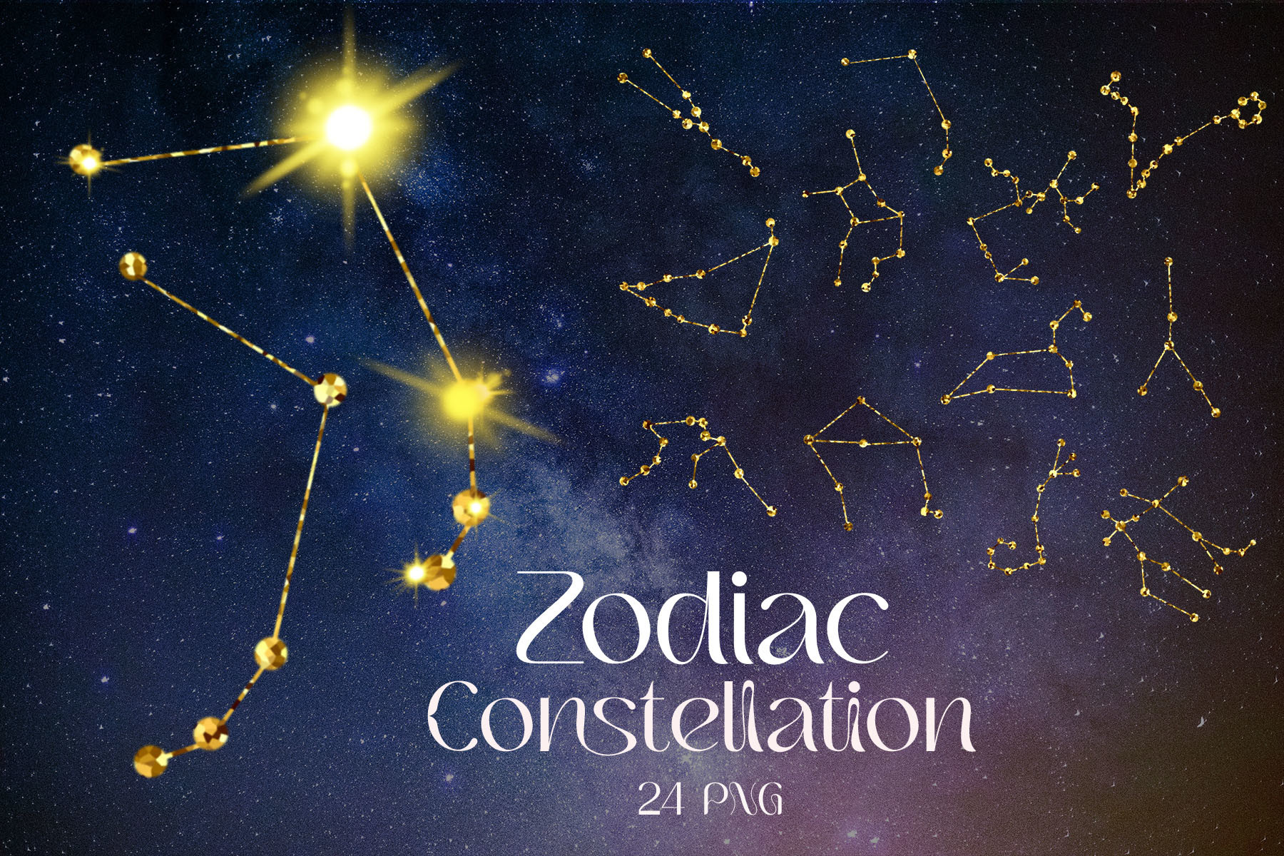 Constellation zodiac with golden texture