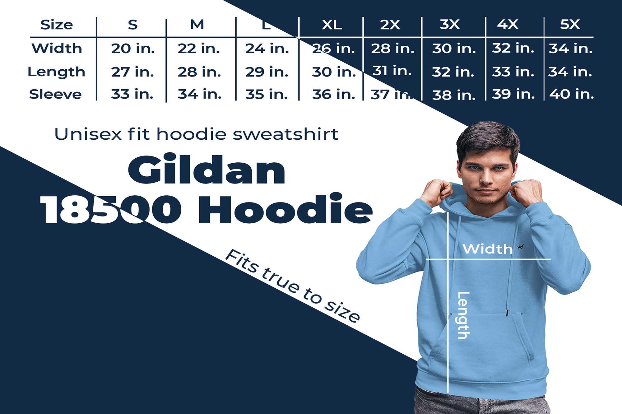 Gildan 18500 Size Chart Unisex Hoodie Graphic by evarpatrickhg65