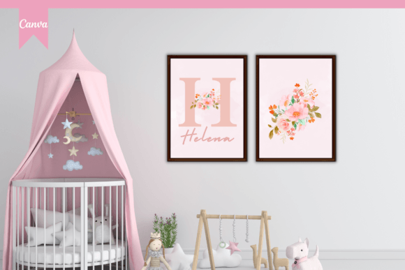 Custom name girl nursery wall art template made for Canva with a personal touch
