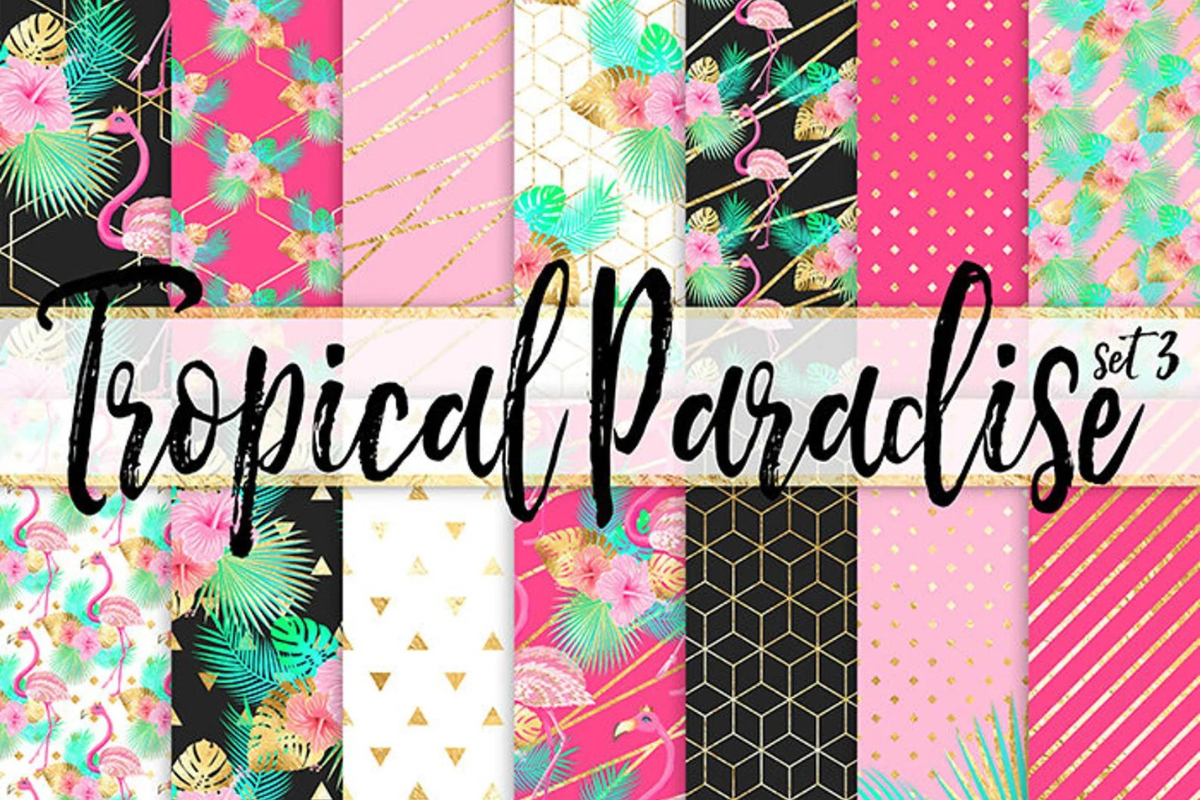 Summer Digital Paper Tropical Flamingo Graphic by ItGirlDigital ...