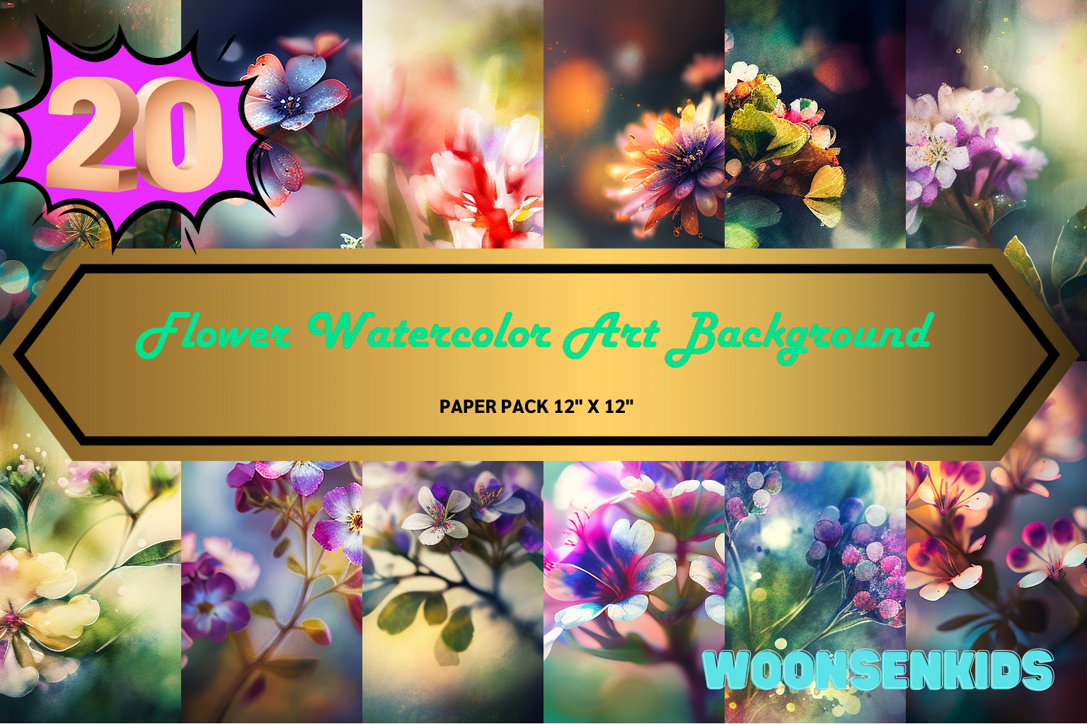 20 Flower Watercolor Art Background Png Kdp Digital Paper Graphic by ...