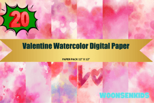 20 Valentine Watercolor Digital Paper Png Kdp Digital Paper Graphic by ...