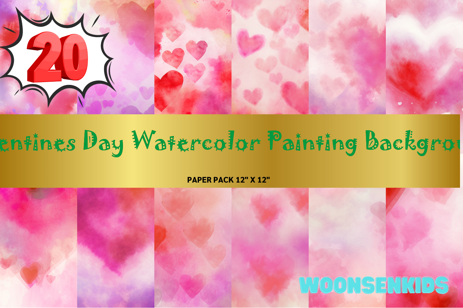20 Valentines Day Watercolor Painting Background Png Kdp Digital Paper ...