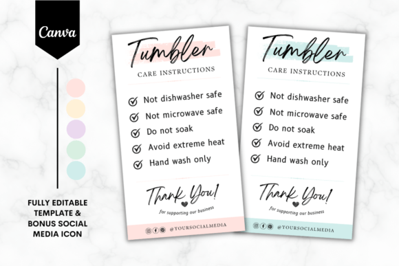 Tumbler Care Card Template 5 Colors Graphic Print Templates By Sundiva Design