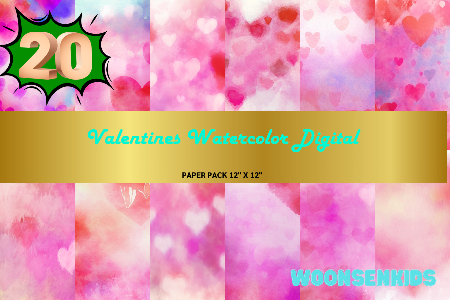 20 Valentines Watercolor Digital Png Kdp Digital Paper Graphic by ...